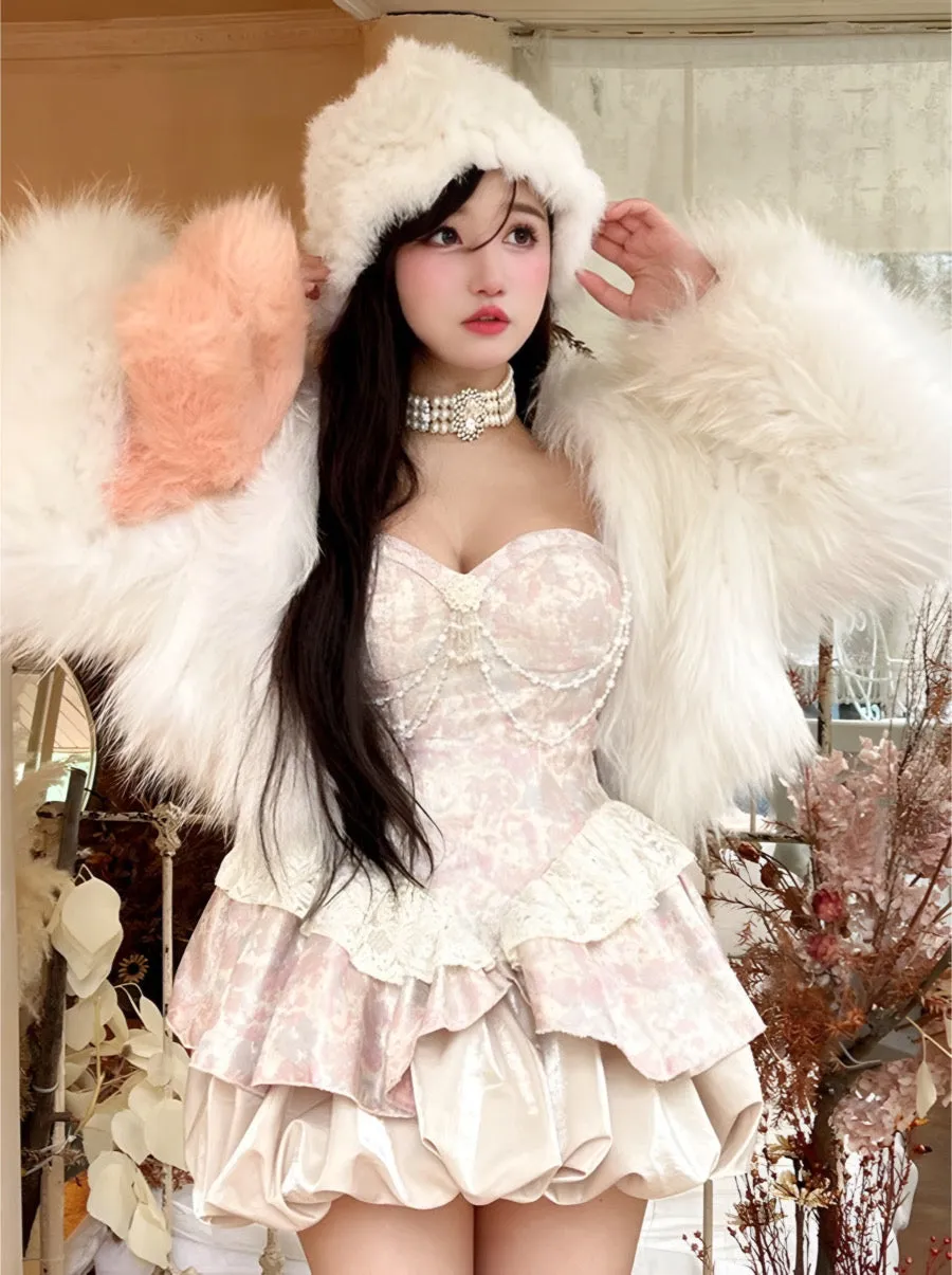 Flytonn- Lolita Pearl Chain Layered Tube Mini Dress