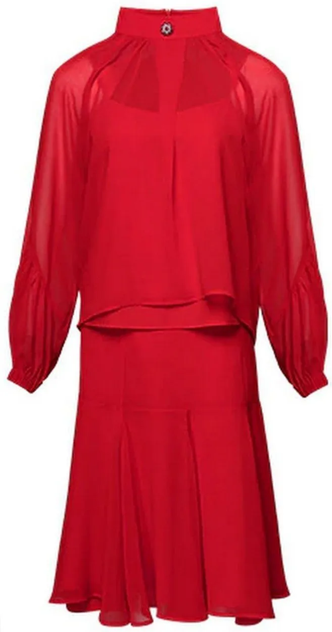 High-Neck Blouse and Skirt Set