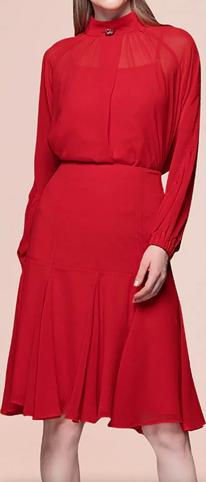 High-Neck Blouse and Skirt Set