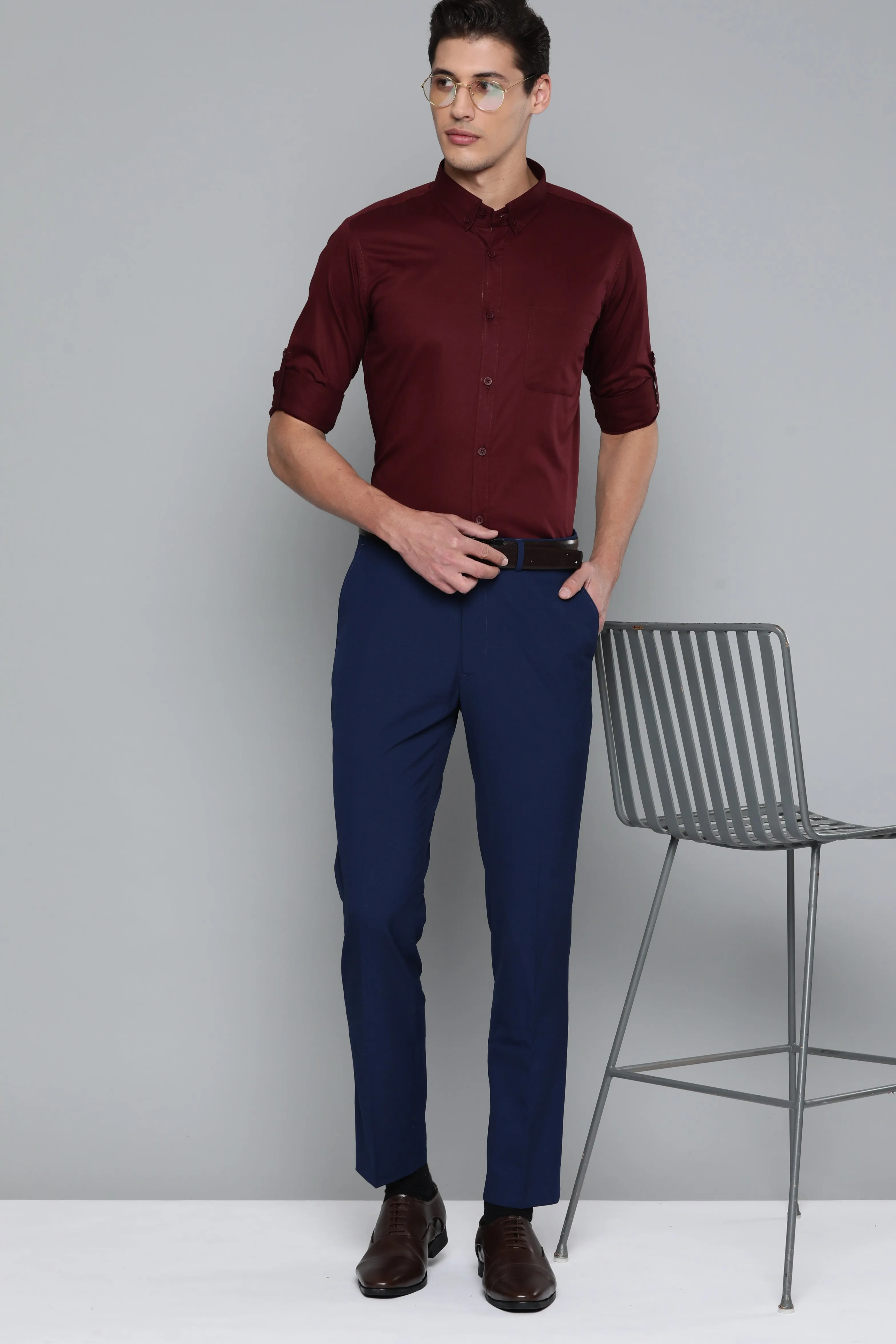 Men Maroon Smart Slim Fit Bio-Engineered Quick-Dry Odour-Free Formal Shirt
