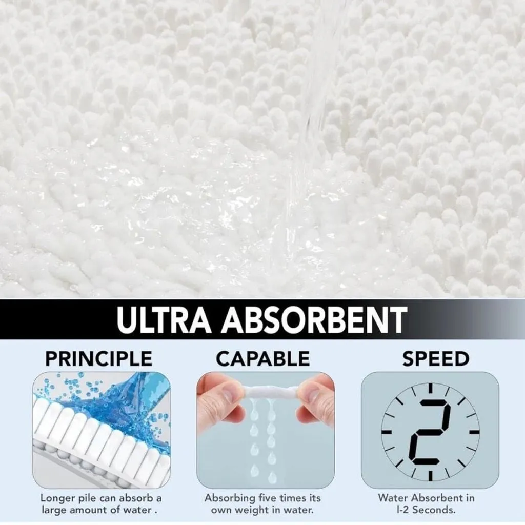 New White Chenille Bath Mat 32"x20" Quick Dry