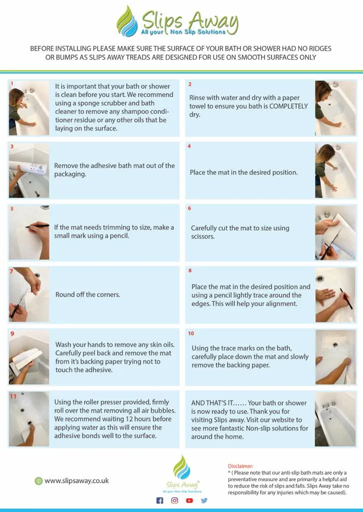 Non Slip Adhesive Bath & Shower Mat - 16"x34"(White)
