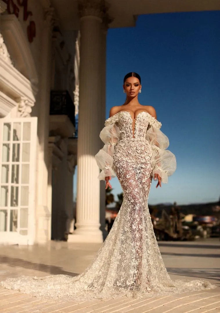 Scarlet Beautiful Sleeves White Wedding Dress