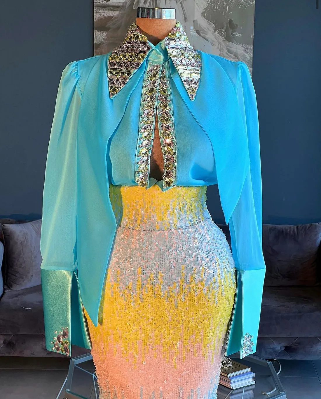 Scout Multicolor Elegant High Neck Long Sleeves Evening Dress