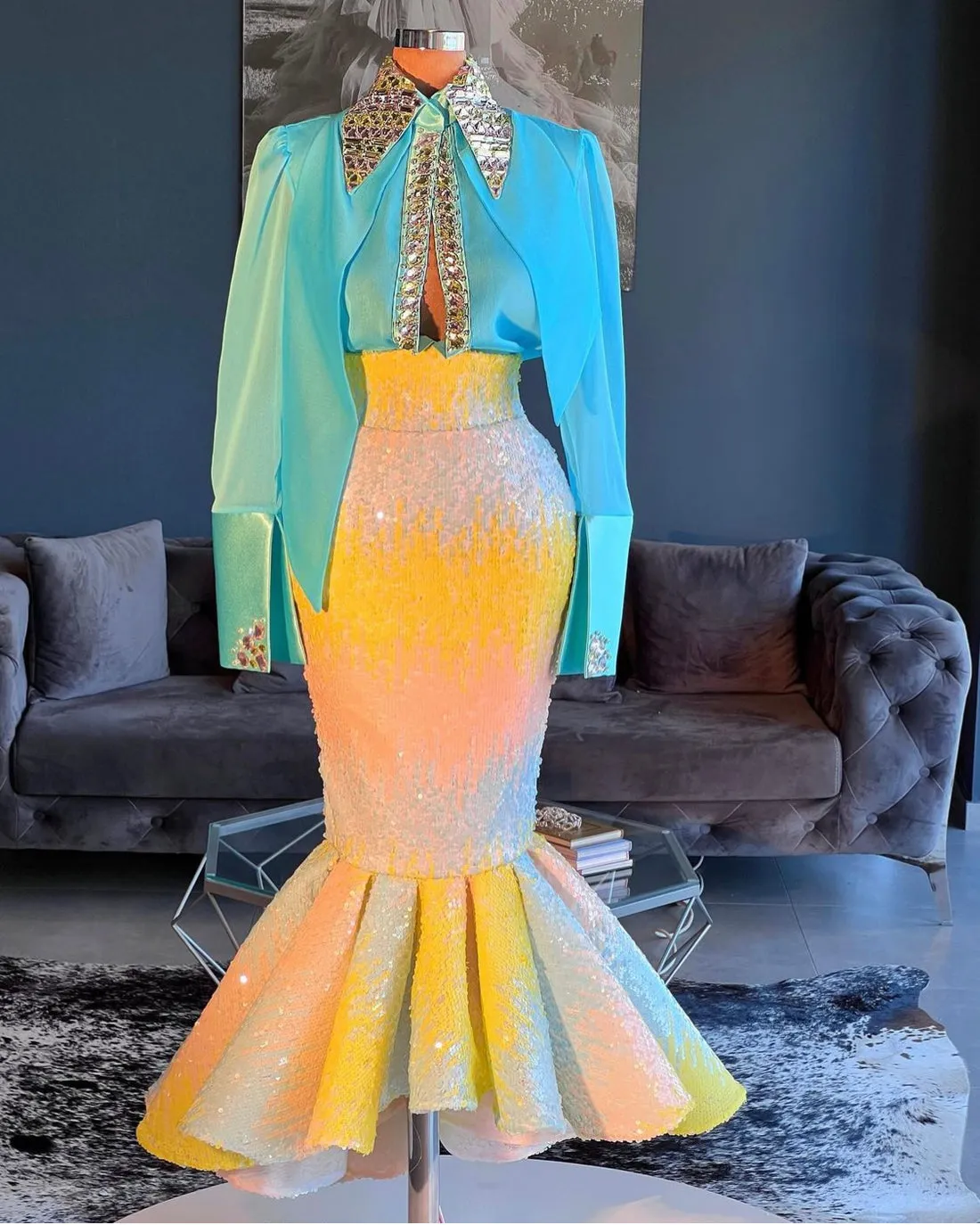 Scout Multicolor Elegant High Neck Long Sleeves Evening Dress