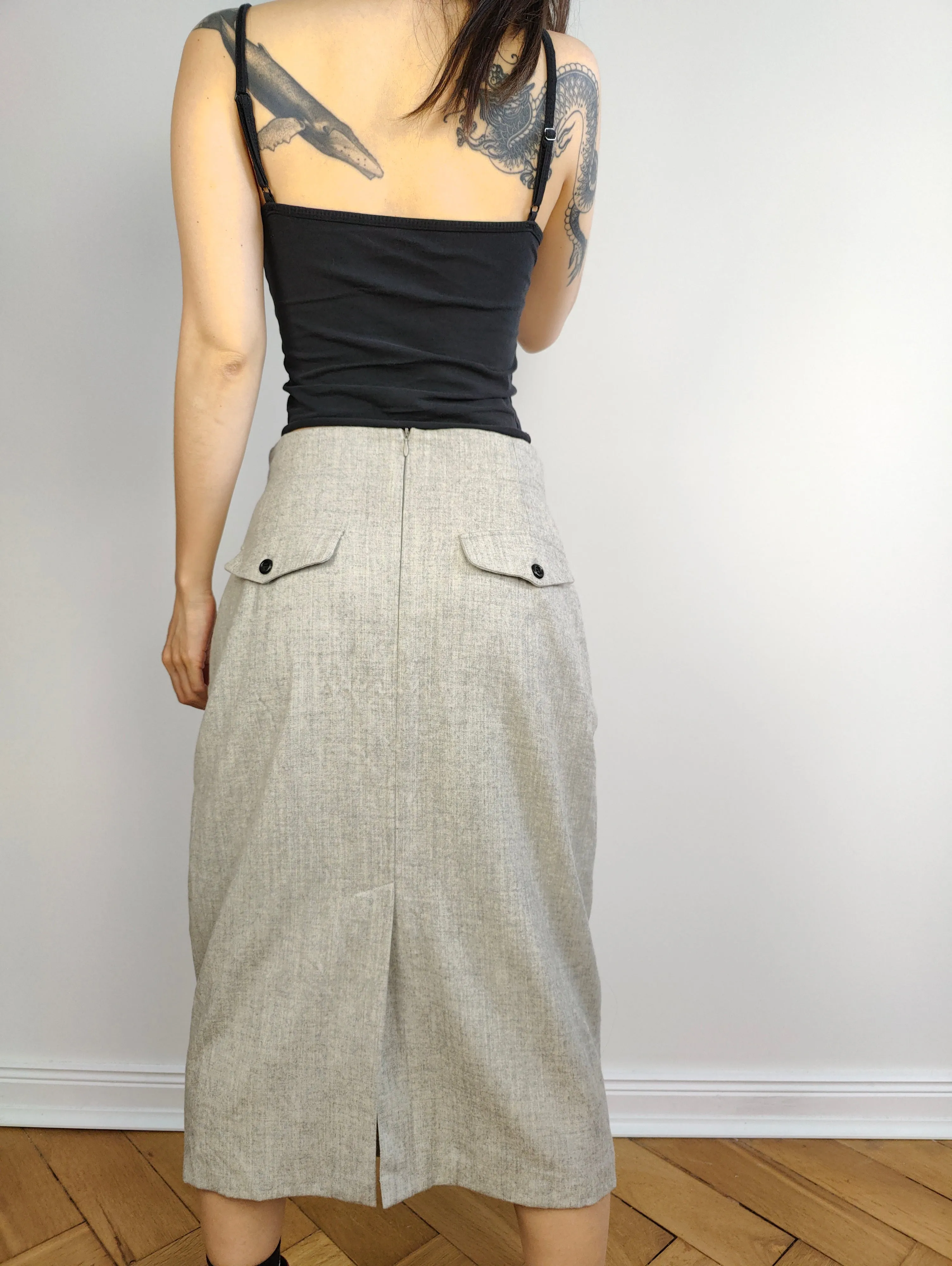 The Oliver by Valentino Cashmere Wool Grey Pencil Skirt | Vintage designer made in Italy midi long IT46 S