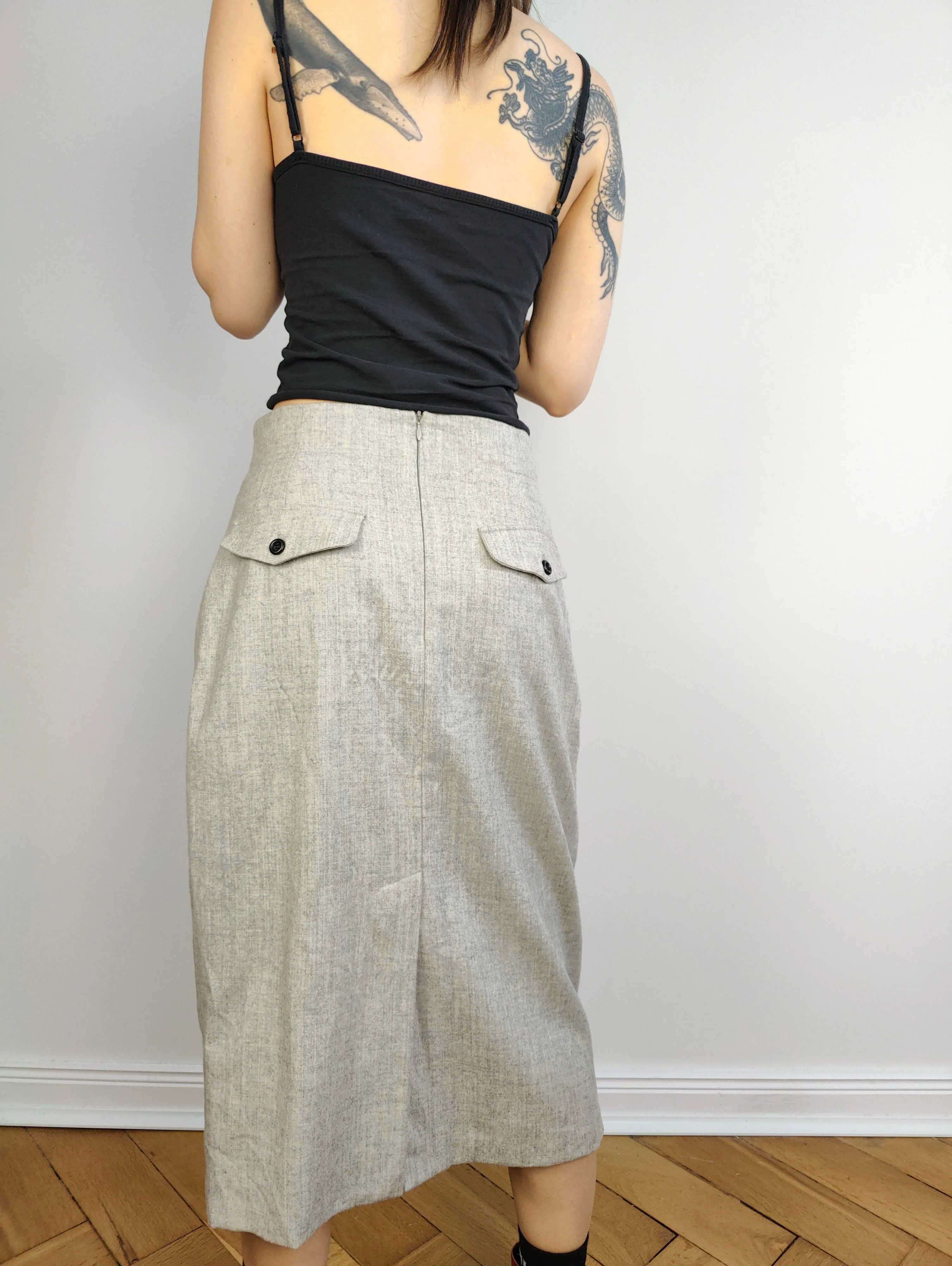 The Oliver by Valentino Cashmere Wool Grey Pencil Skirt | Vintage designer made in Italy midi long IT46 S