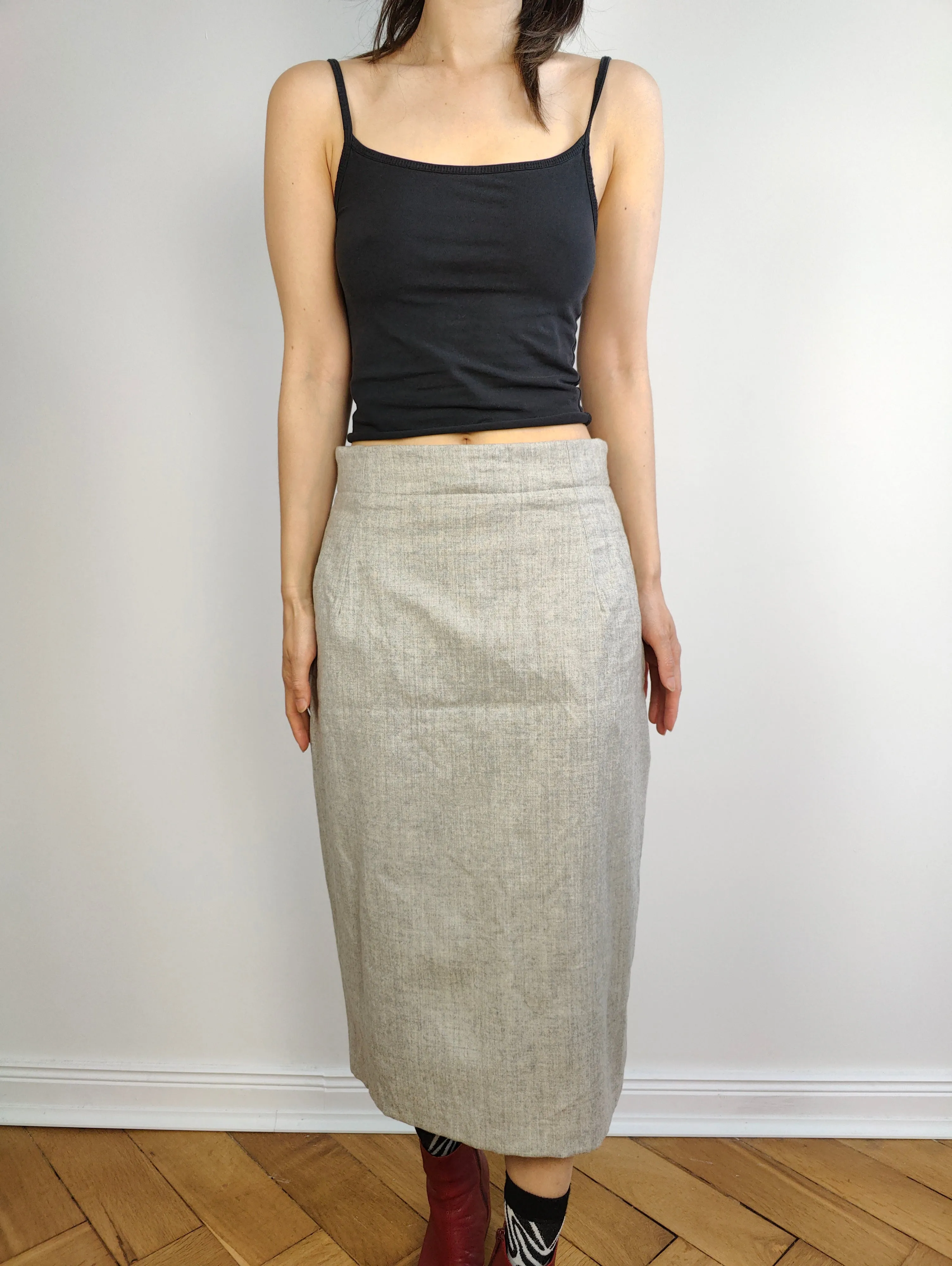The Oliver by Valentino Cashmere Wool Grey Pencil Skirt | Vintage designer made in Italy midi long IT46 S