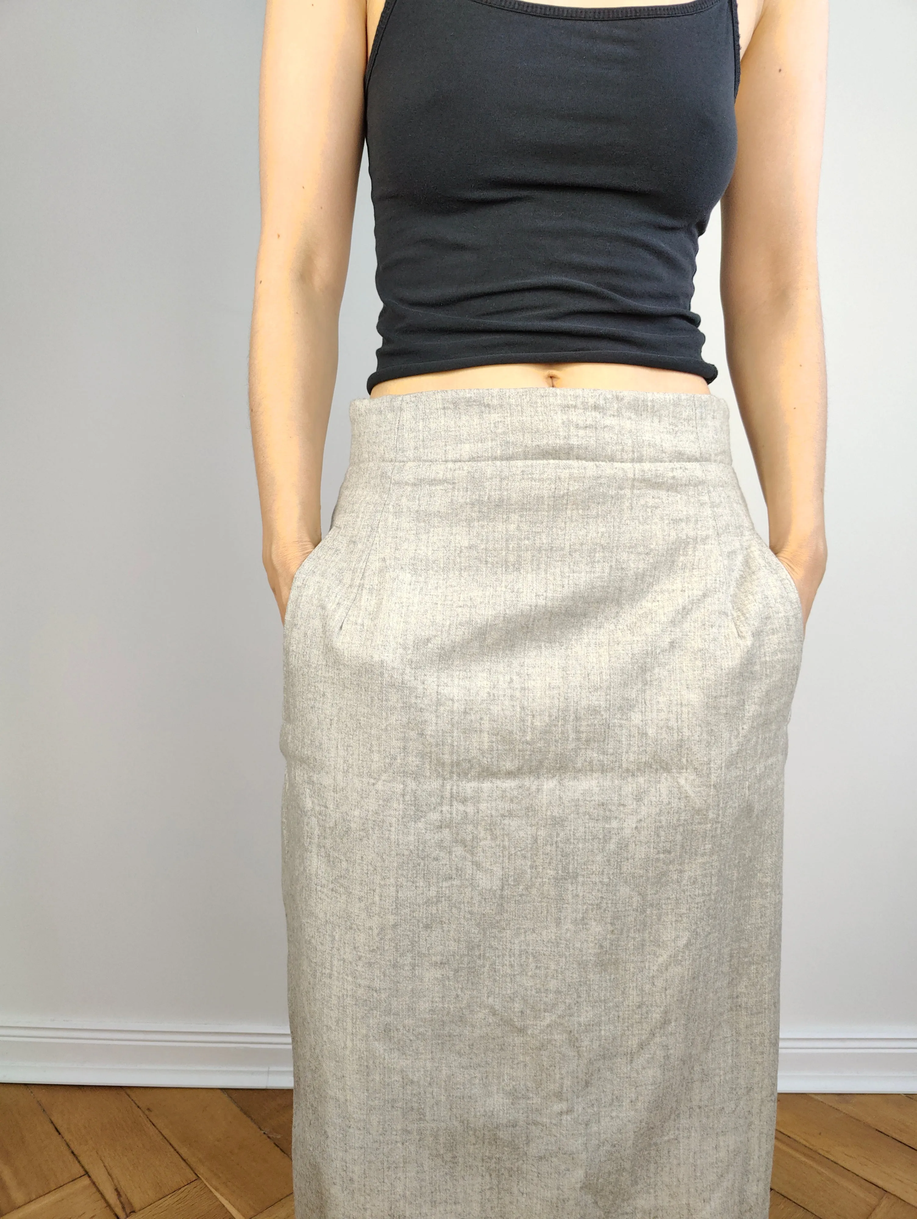 The Oliver by Valentino Cashmere Wool Grey Pencil Skirt | Vintage designer made in Italy midi long IT46 S