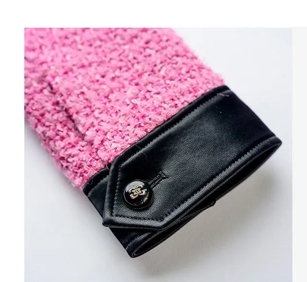 YES by YESIR Barbie pink autumn winter short jacket mini pencil skirt- Tiggan