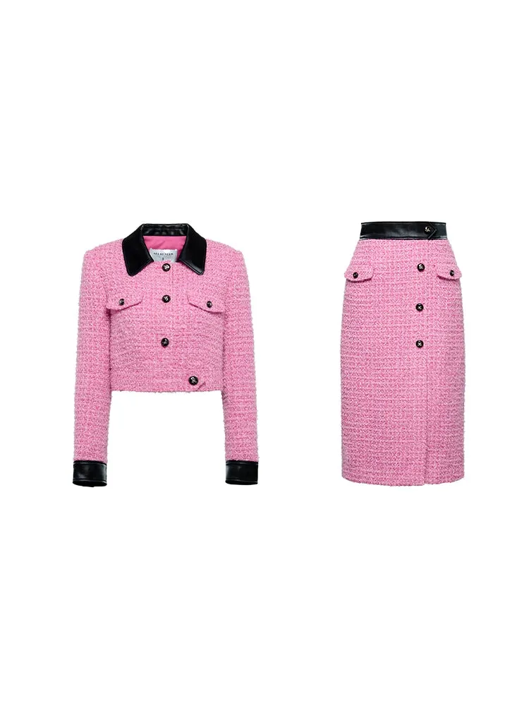 YES by YESIR Barbie pink autumn winter short jacket mini pencil skirt- Tiggan